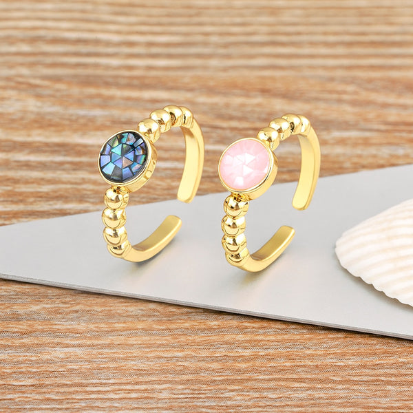 Hot Sale Gold Plated Round Natural Shell Resizable Finger Open Ring