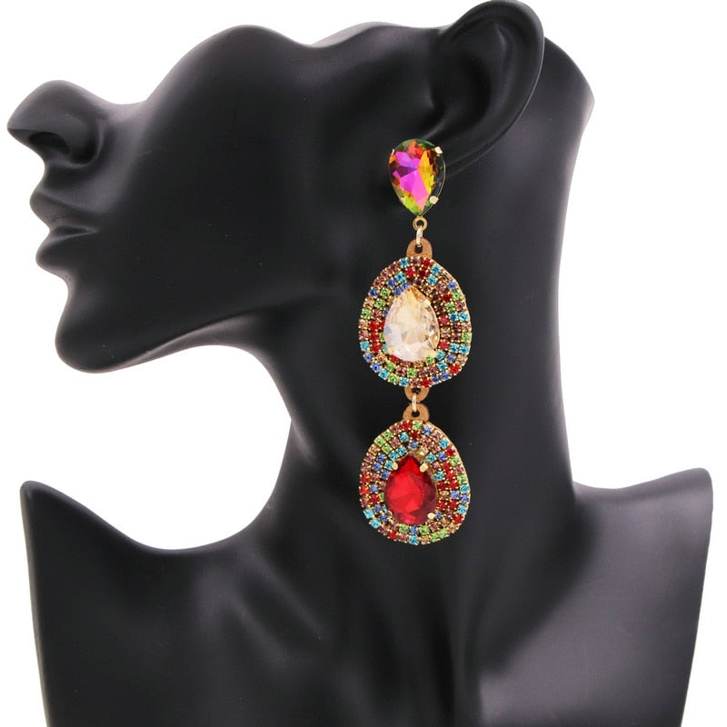 Statement Colorful Rhinestone Earrings For Women Water Drop Earrings