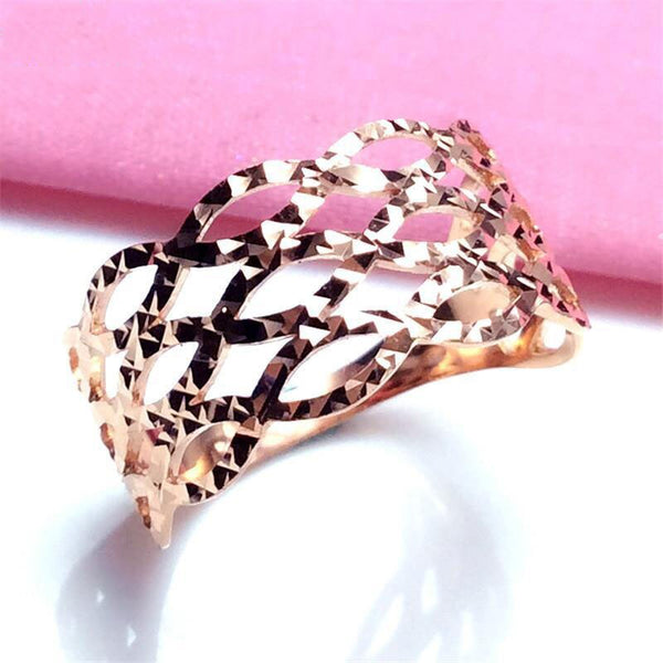 Rose Gold Plated Wide Shiny Hollow Out Rings for Women