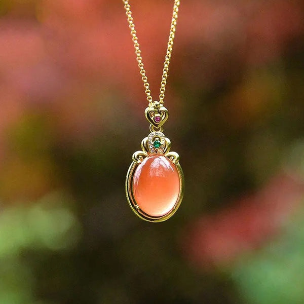 New design diamond natural hetian jade red oval ladies necklace Pendants