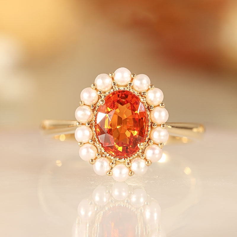 Original new S925 silver orange ruby oval ladies ring