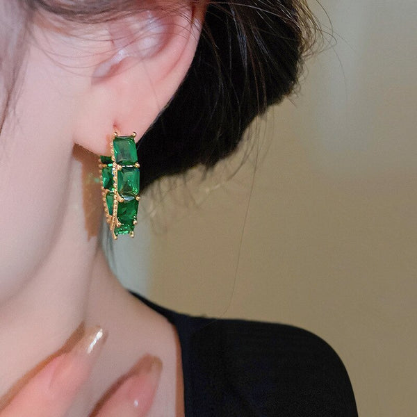 Luxury Pink Green Crystal Hoop Earrings For Women