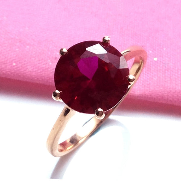 Rose Gold Inlaid Round Ruby Rings For Women