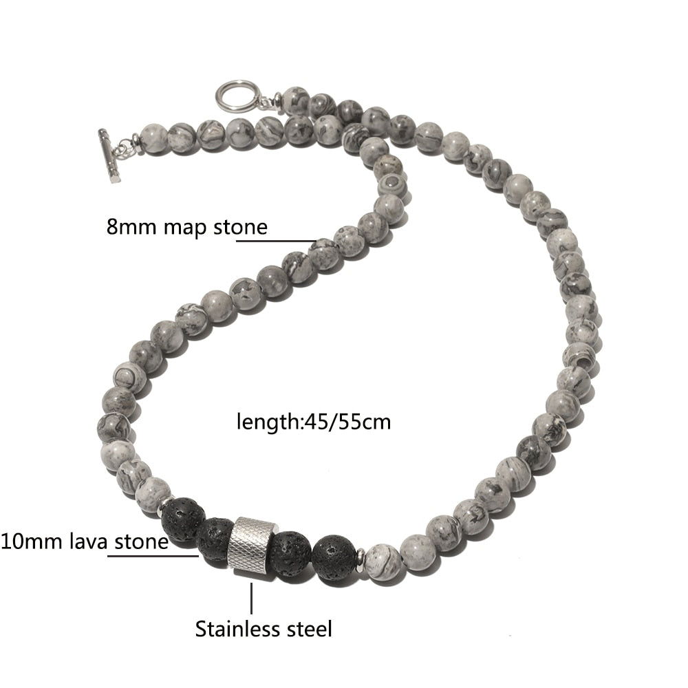 Natural Black Lava Map Stone Mattle Onyx Choker Jewelry For Men Women