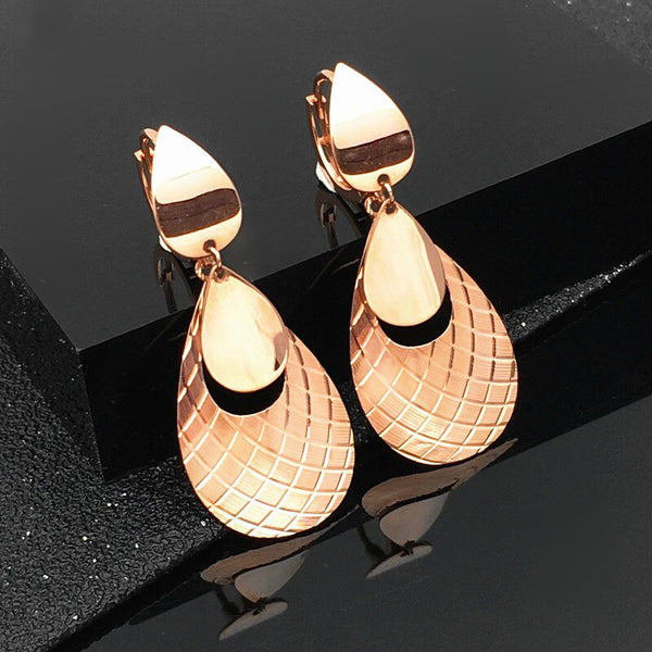 Classic 585 Purple Gold Plated 14K Rose Gold Openwork Drop Earrings for Women