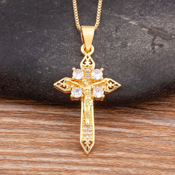 Top Quality Vintage Classic Shiny Crystal Cross Chain Necklace Women