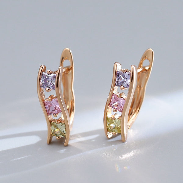 Personality 585 Gold Bright Purple Green Square Zircon Girl Earrings