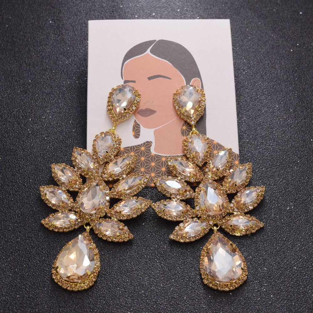 Luxury Big size Crystal Drop Earrings for Women Fashion Rhinestone Statement Earrings