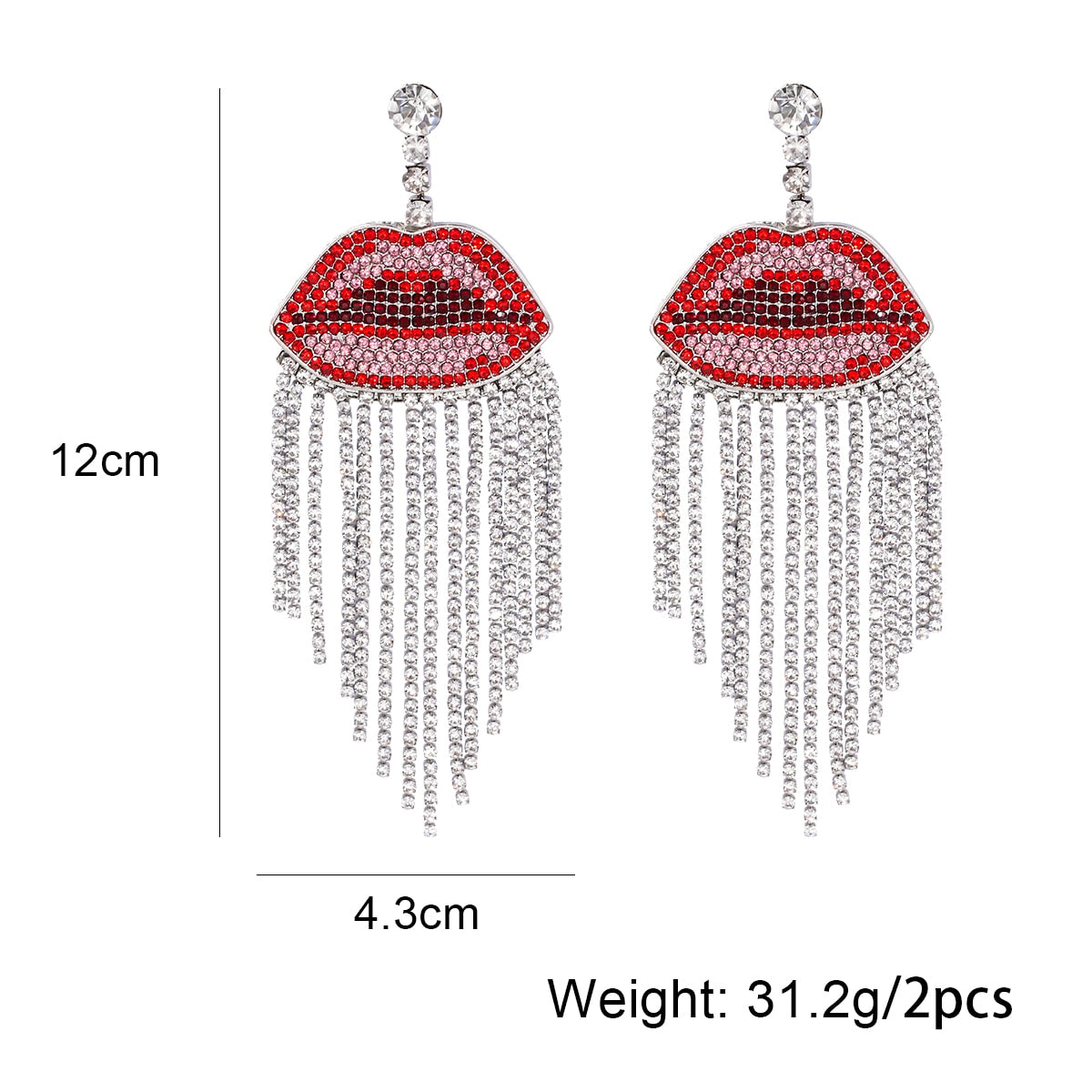 ZA Luxury Sexy Rhinestone Red Lip Tassel Dangle Bohemian Earrings For Women