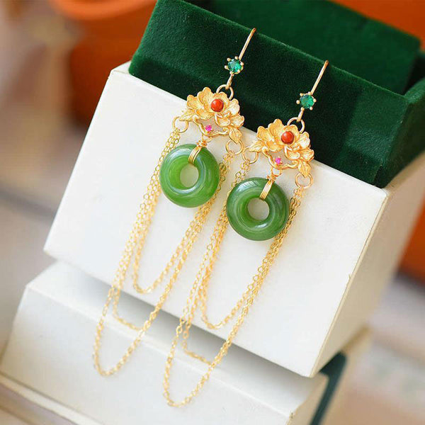 Natural Hetian jasper tassel earrings