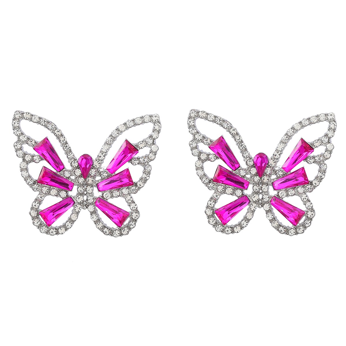 Fashion Metal Cutout Rhinestone Butterfly Earrings Women