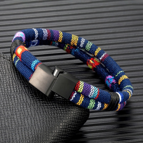 Black Stainless Steel Surfer Waterproof Rope Bracelet