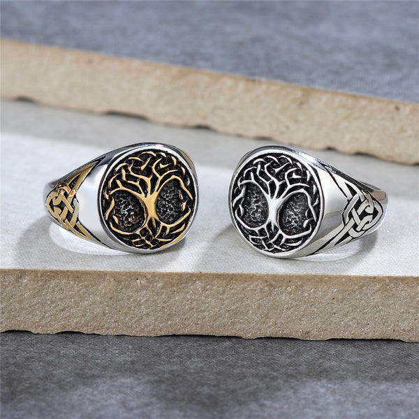 Vintage Viking Tree Of Life Ring Men Nordic Stainless Steel Odin Celtics Knot Ring