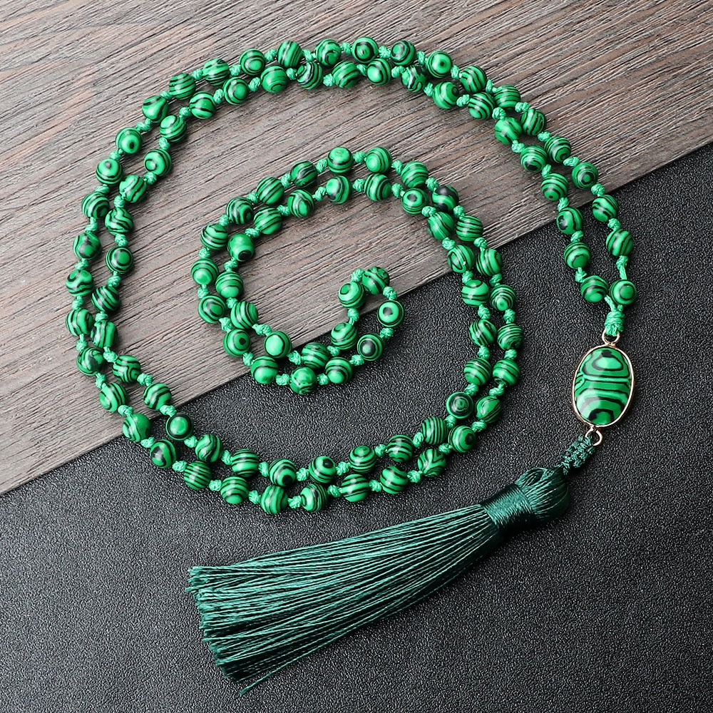 6mm Natural Stone Beads Green Malachite Charm 108 Mala Prayer Necklaces