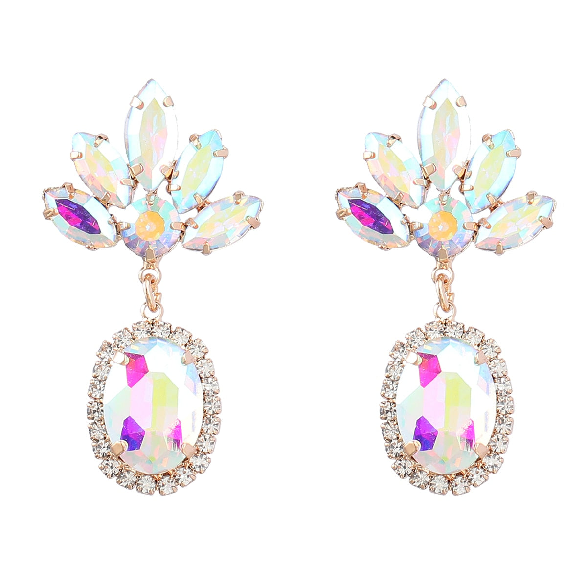 Fashion Metal Rhinestone Resin Flower Earrings for Women