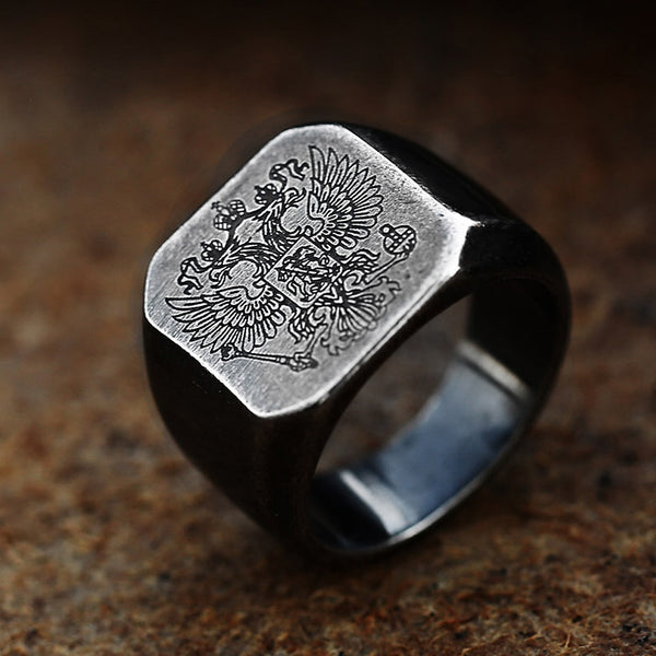 Vintage Stainless Steel Double Headed Eagle Ring For Men