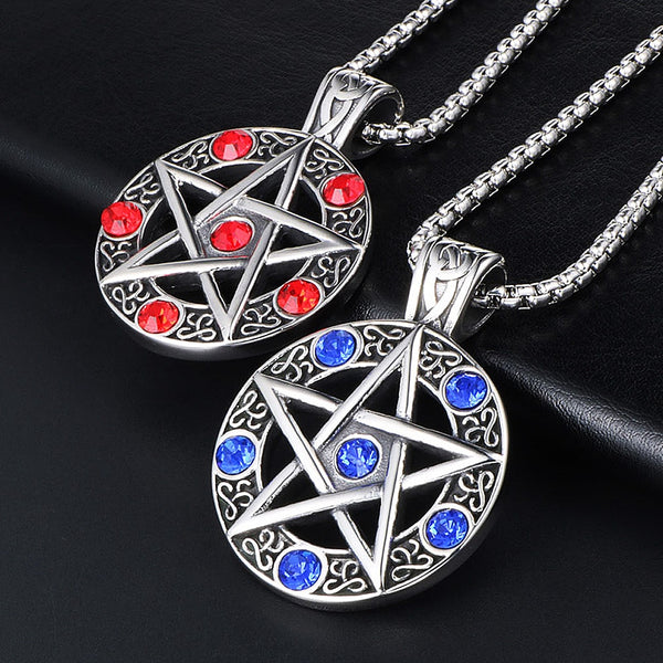 Vintage Satan Pentagram Pendant Necklace Stainless Steel Men