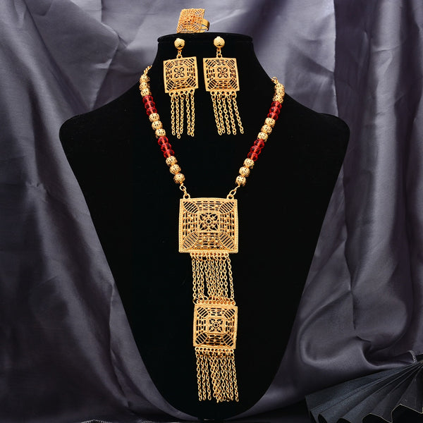 African Dubai Gold Color crystal jewelry set For Women