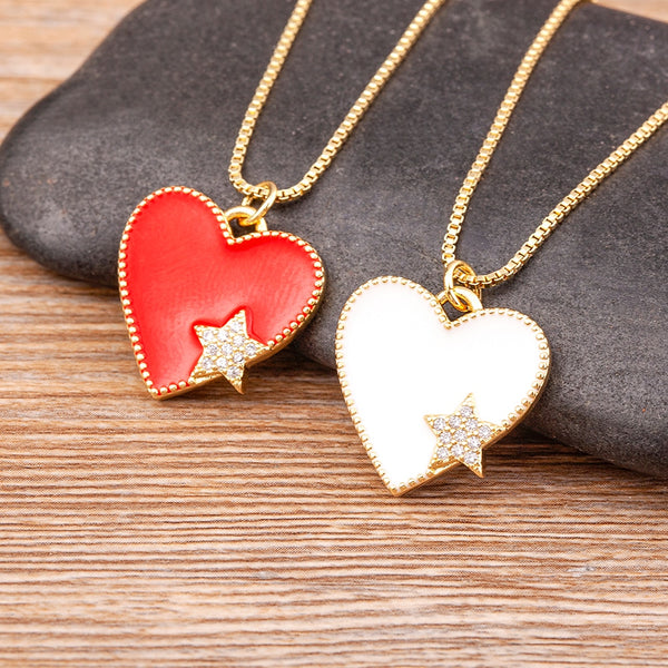 Exquisite Zircon Romantic Heart Women Pendant Simple Star Crystal Necklace