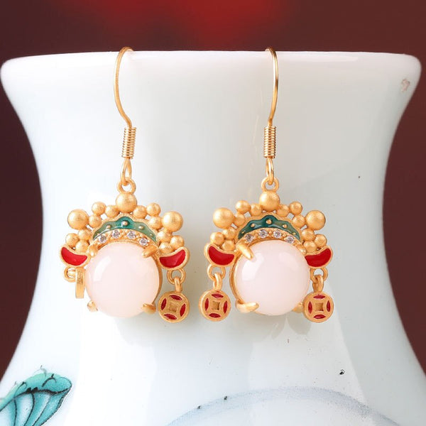 Chinese style Natural Hotan Jade earings for women