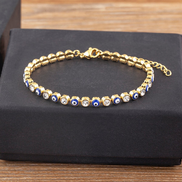 Lucky Evil Eye Shiny Charm CZ Tennis Bracelet for Women