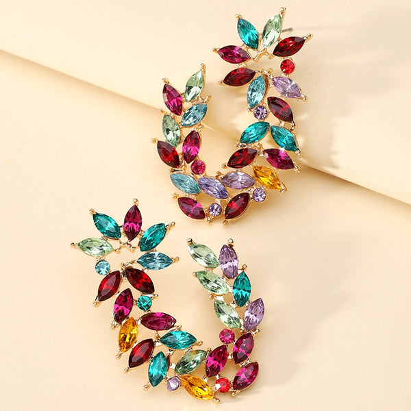 Boho Fashion Metal Hollow Leaves Geometric Big Stud Earrings For Women