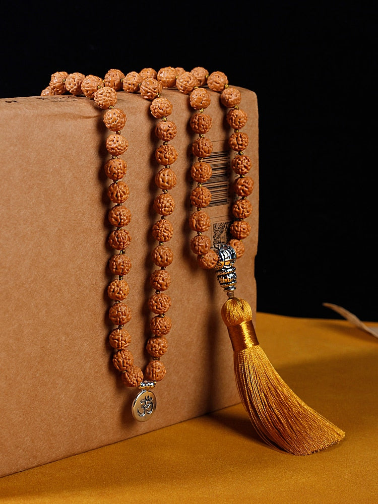 9mm Rudraksha Beaded Knotted Japamala Necklace WithTassel