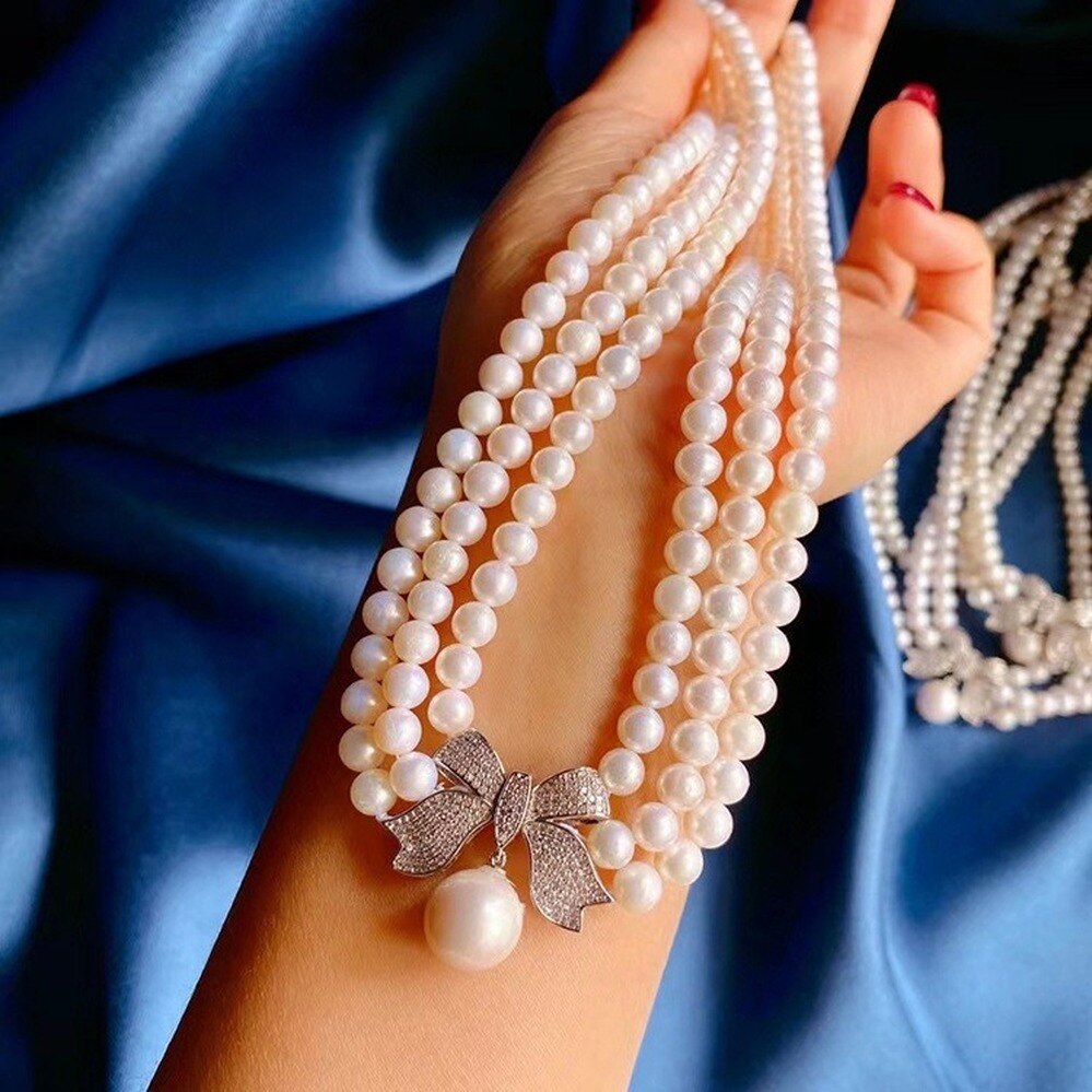 Korean Elegant Pearl Beads Three Floors Necklace for Women