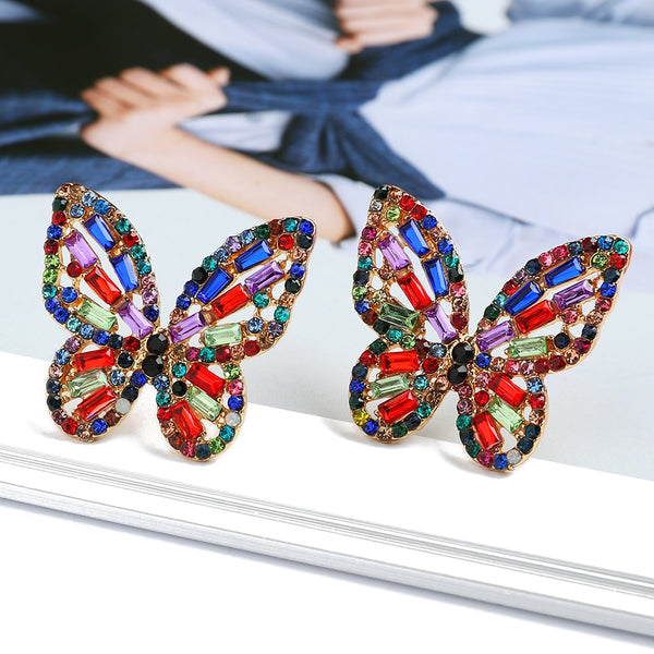 Elegant Cute Colorful Crystal Butterfly Stud Earrings For Women