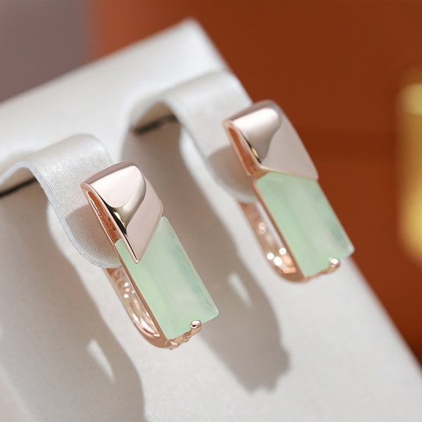 Glossy Design with Green Zircon Geometric Women Earrings