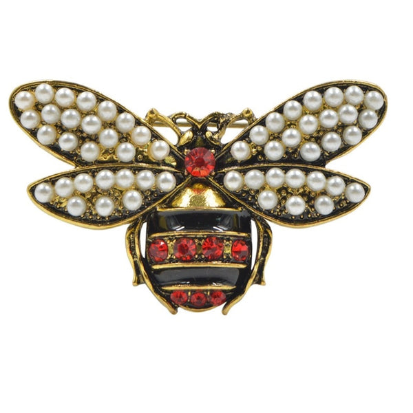 2 Colors Choose Rhinestone and Pearl Bee Brooches for Women