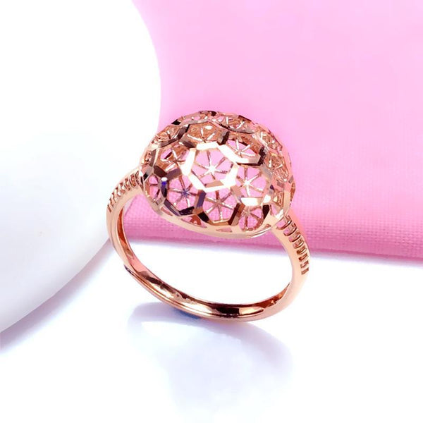 585 purple gold 14K rose gold round hollow beads three-dimensional craft rings for women