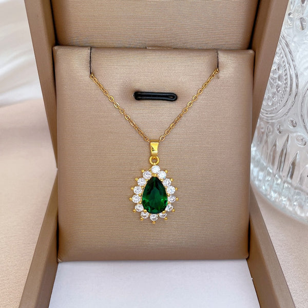 Fashion Big Emerald Gemstone Geometric Necklace