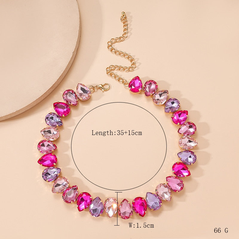 Water Drop Colorful Crystal Choker Necklaces for Women