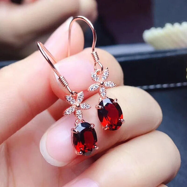 Original design red crystal faceted oval flower earrings