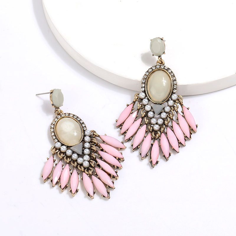 New Bohemian Super Flash Rhinestone Color Alloy Geometric Earrings