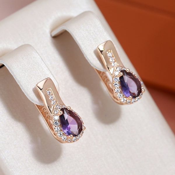 Classic Drop Shape Purple Zircon Full Crystal Earrings