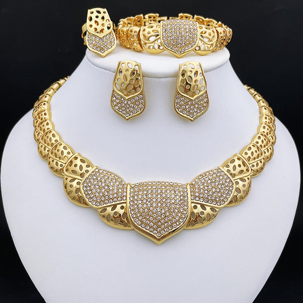 Italian Gold Plated Jewelry Set Bridal Jewelry Wedding Necklace Earrings Sets For Women