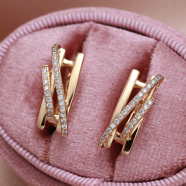 Korean Geometric Hollow Double Twill 585 Gold Girl Earrings