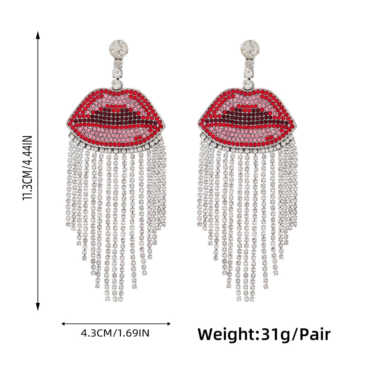 Fashion Metal Rhinestone Lip Tassel Earrings Women