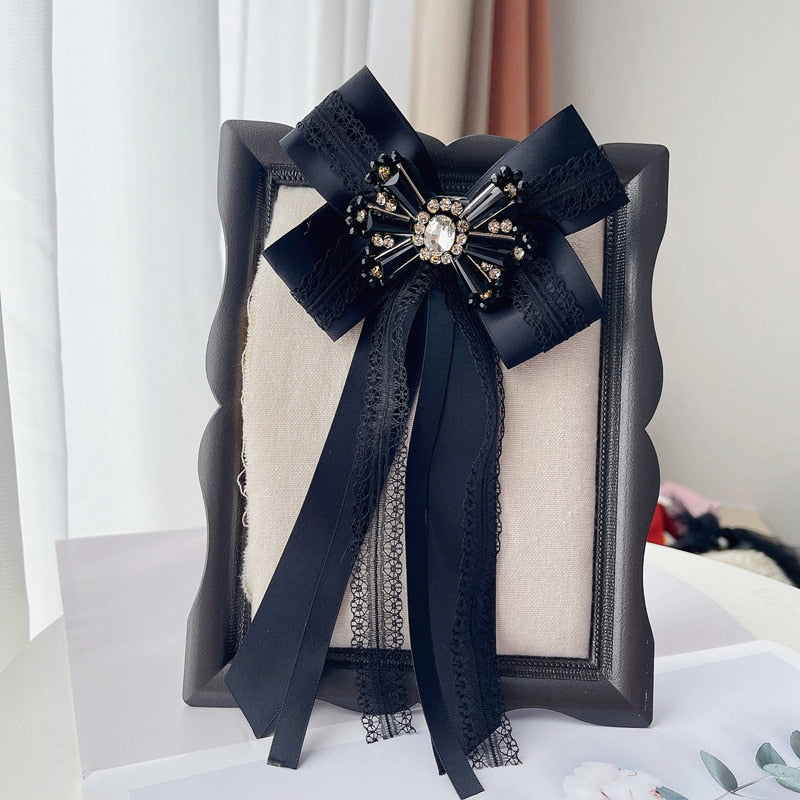 Handmade Balck Fabric Big Bow Brooch