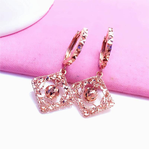 585 purple gold plated 14K rose gold exquisite rhombus earrings for women