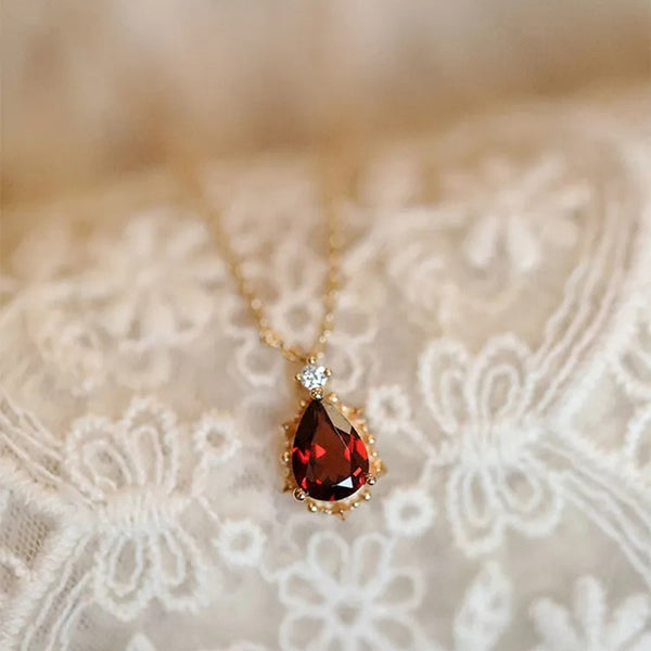 New Silver Original Jewelry Water Drop Ruby Necklace Pendant