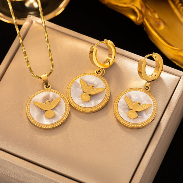 18K Gold Plated for Women Dove Of Peace Pendant Necklaces Earrings