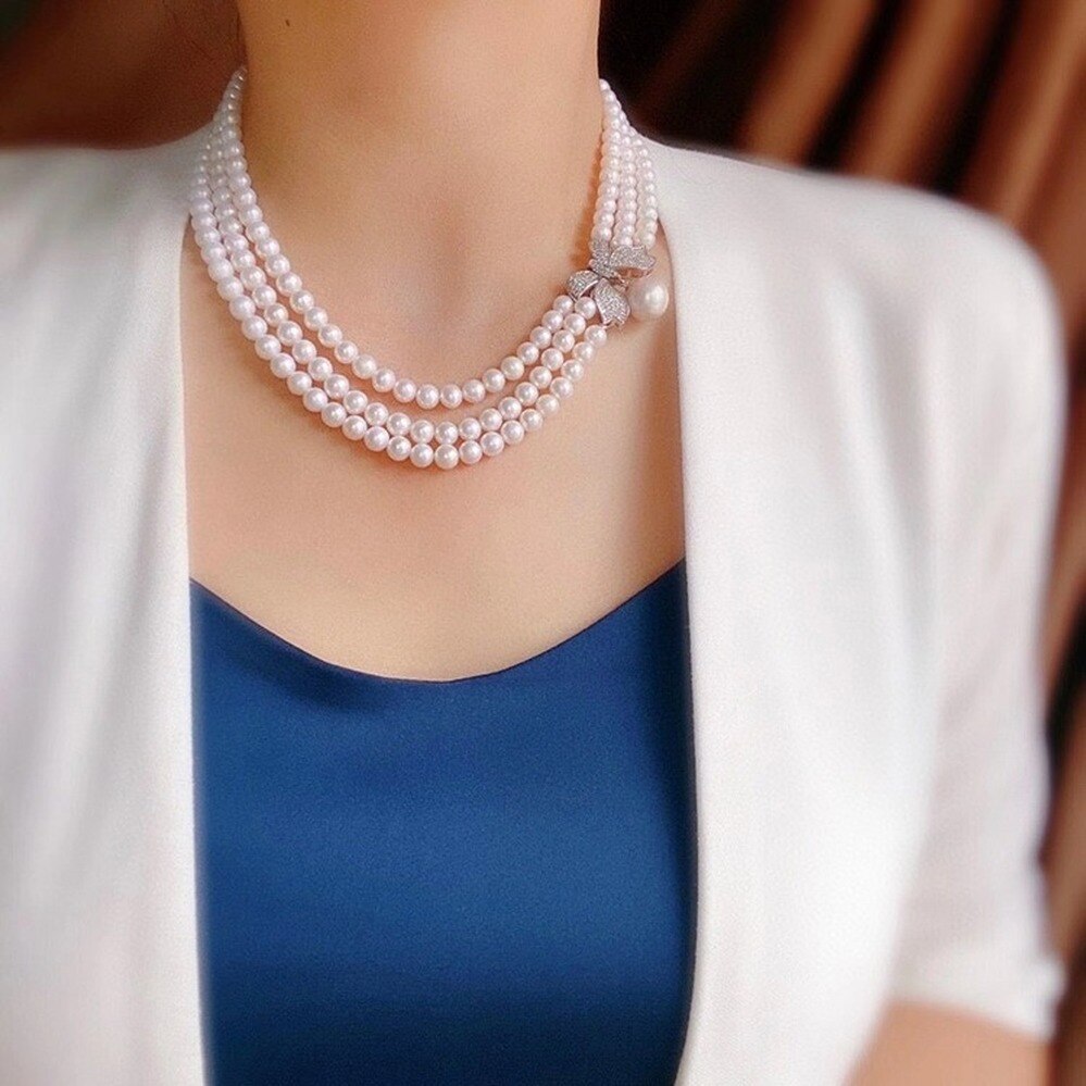 Korean Elegant Pearl Beads Three Floors Necklace for Women