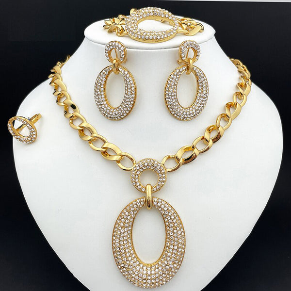 Gold Plated Jewelry Sets Women Necklace Earrings Large Pendant