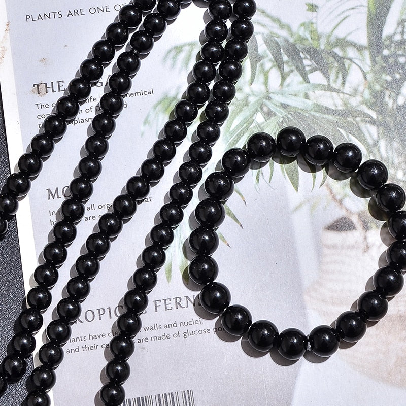 8mm Black Onyx Bead Necklace 10mm Bracelet Set Men and Women