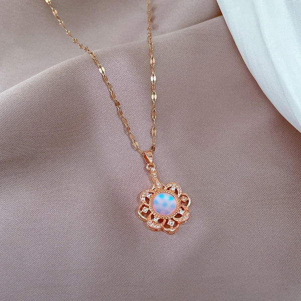 Fashion Colorful Flower Charm Necklace Delicate Clavicle  Crystal Chain Necklace For Women