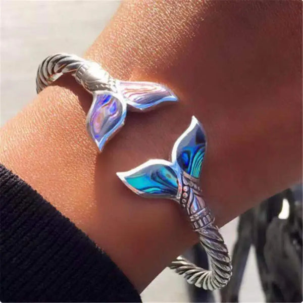 Mens Jewellery Vintage Abalone Shell Mermaid Tail Bangle Bracelet for Women