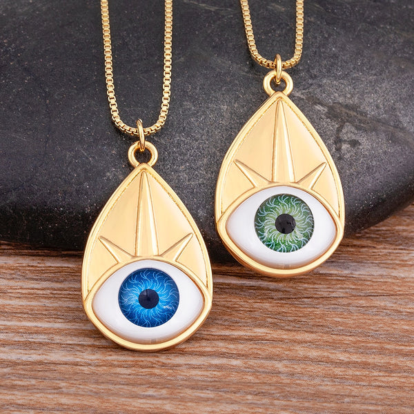 New Punk Geometric Water Drop 2 Colors Evil Eye Gold Pendant Zircon Necklace Women